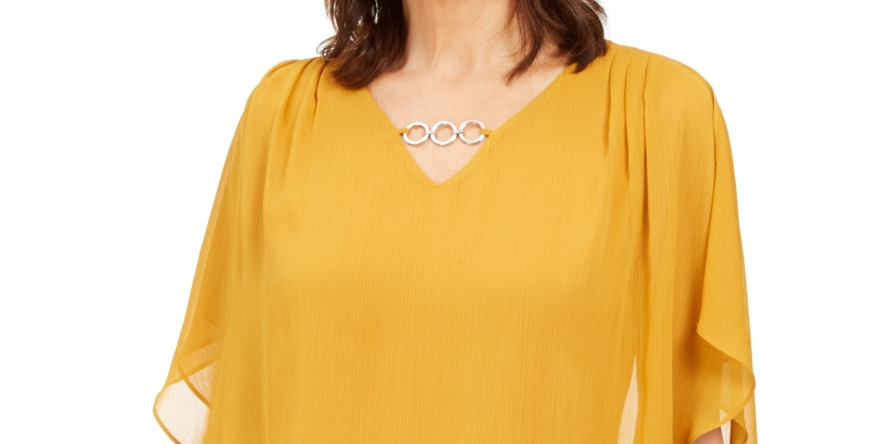 JM Collection Top assimétrico de chiffon feminino amarelo tamanho extragrande