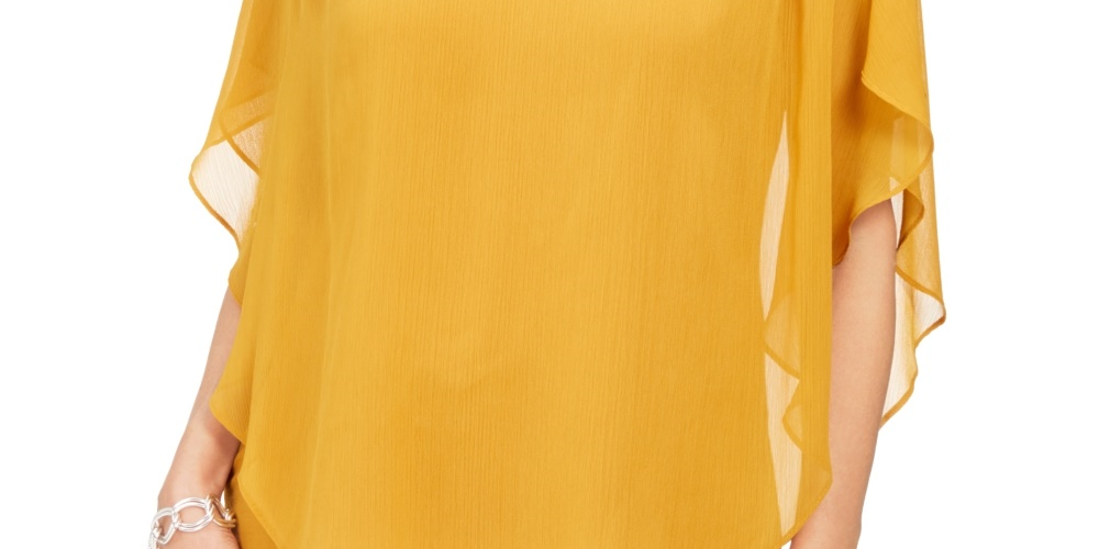 JM Collection Top assimétrico de chiffon feminino amarelo tamanho extragrande