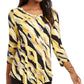 JM Collection Blusa feminina estampada com manga 3/4 e decote redondo, tamanho pequeno, dourada