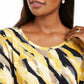 JM Collection Blusa feminina estampada com manga 3/4 e decote redondo, tamanho pequeno, dourada