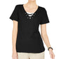 Karen Scott Top Feminino com Cadarço e Camadas, Preto, Tamanho Pequeno