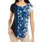 Camiseta feminina Alfani estampada com bainha redonda, azul, tamanho P