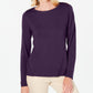 Blusa feminina Karen Scott lisa, manga comprida, gola redonda, roxa, tamanho pequeno