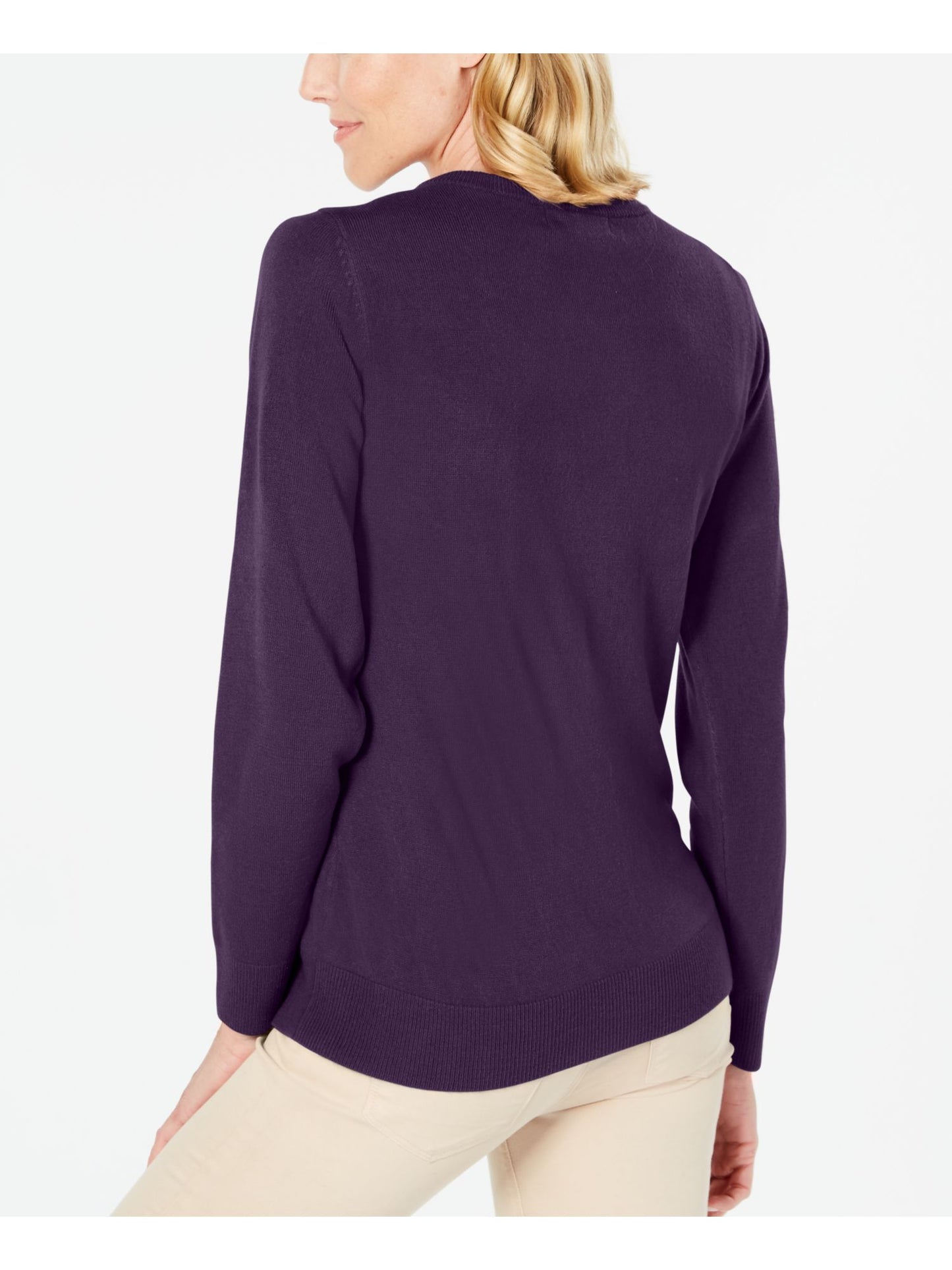 Blusa feminina Karen Scott lisa, manga comprida, gola redonda, roxa, tamanho pequeno