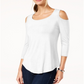 JM Collection Blusa feminina com ombros descobertos, branca, tamanho médio