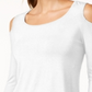 JM Collection Blusa feminina com ombros descobertos, branca, tamanho médio
