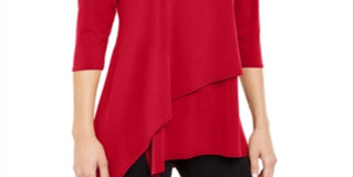 Alfani Women's Asymmetrical Envelope Hem Top Red Size Petite Medium