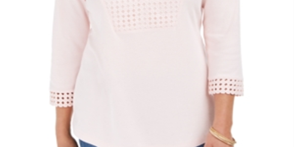 Karen Scott Top Henley Feminino Crochê com Acabamento Rosa Tamanho P