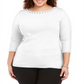 Karen Scott Top de algodão feminino plus size com ilhós e renda, tamanho 0X