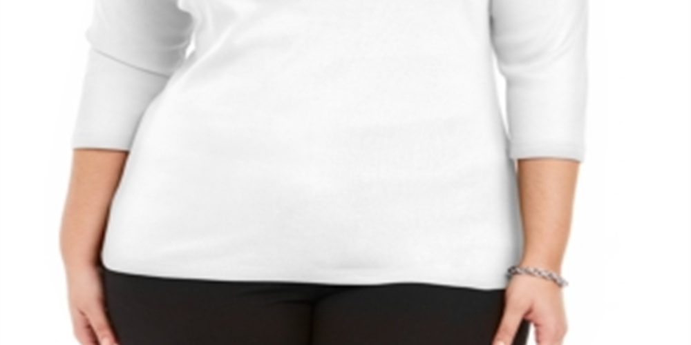 Karen Scott Top de algodão feminino plus size com ilhós e renda, tamanho 0X