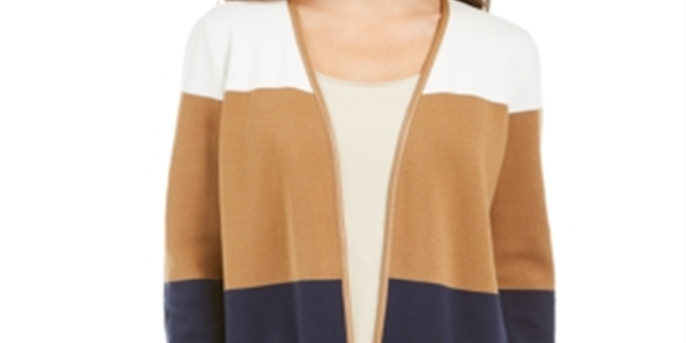 Cardigan feminino Charter Club Milano Cotton Colorblocked Azul Tamanho P