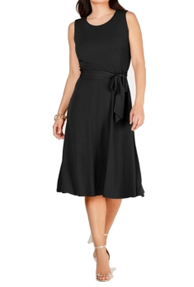 Vestido midi com cinto feminino Charter Club, preto profundo, tamanho pequeno, extragrande