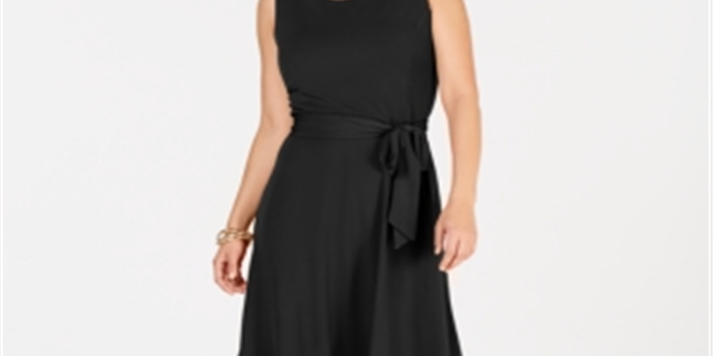 Vestido midi com cinto feminino Charter Club, preto profundo, tamanho pequeno, extragrande