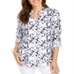 Blusa feminina estampada com mangas dobradas Charter Club, azul, tamanho extragrande