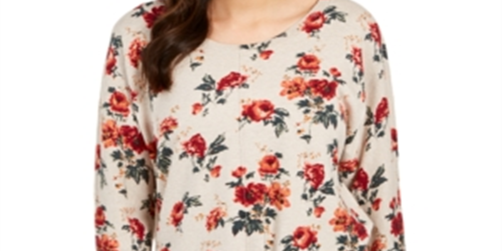 Suéter feminino estampado com bainha amarrada, estilo &amp; co, bege, multifloral, tamanho pequeno M