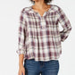 Blusa xadrez estilo camponês franzida feminina Style &amp; Co, roxa, tamanho P