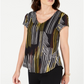 Camiseta feminina estampada com decote em V da Alfani, preta, tamanho pequeno