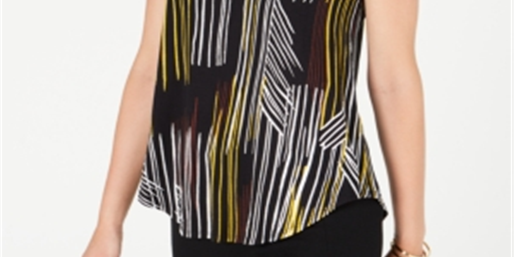 Camiseta feminina estampada com decote em V da Alfani, preta, tamanho pequeno