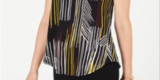 Camiseta feminina estampada com decote em V da Alfani, preta, tamanho pequeno