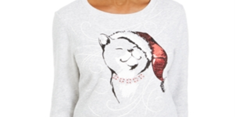 Moletom feminino Karen Scott com detalhes em cinza, tamanho pequeno P/M