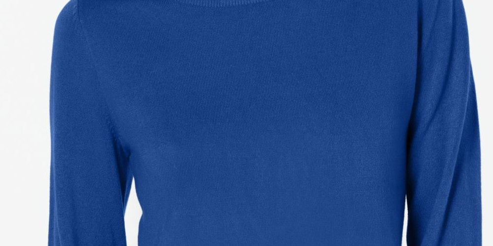 Karen Scott Suéter Feminino Canelado Manga Longa Gola Redonda Azul Tamanho Pequeno