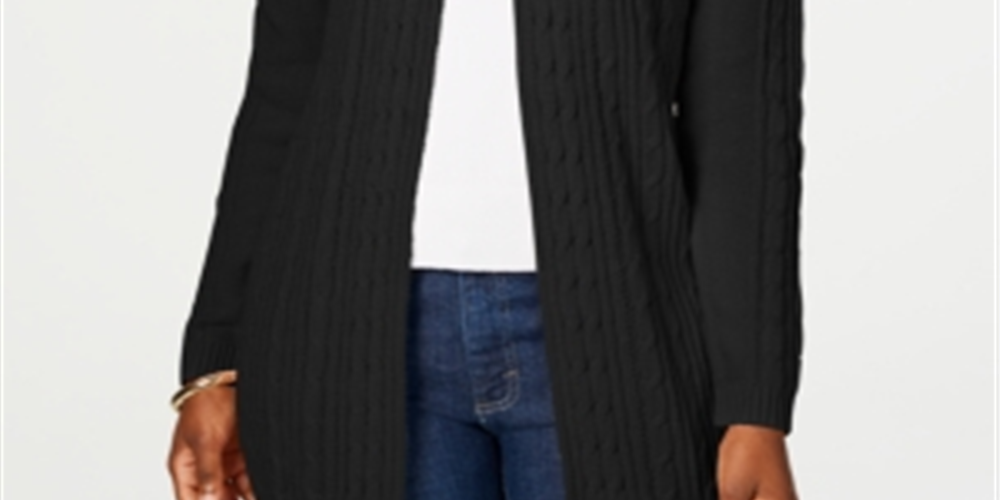 Karen Scott Cardigan Feminino de Tricô Preto Tamanho Médio