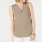 Blusa feminina sem mangas com zíper JM Collection, marrom, tamanho médio