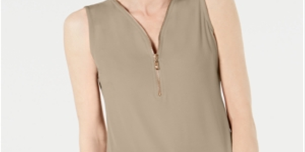 Blusa feminina sem mangas com zíper JM Collection, marrom, tamanho médio