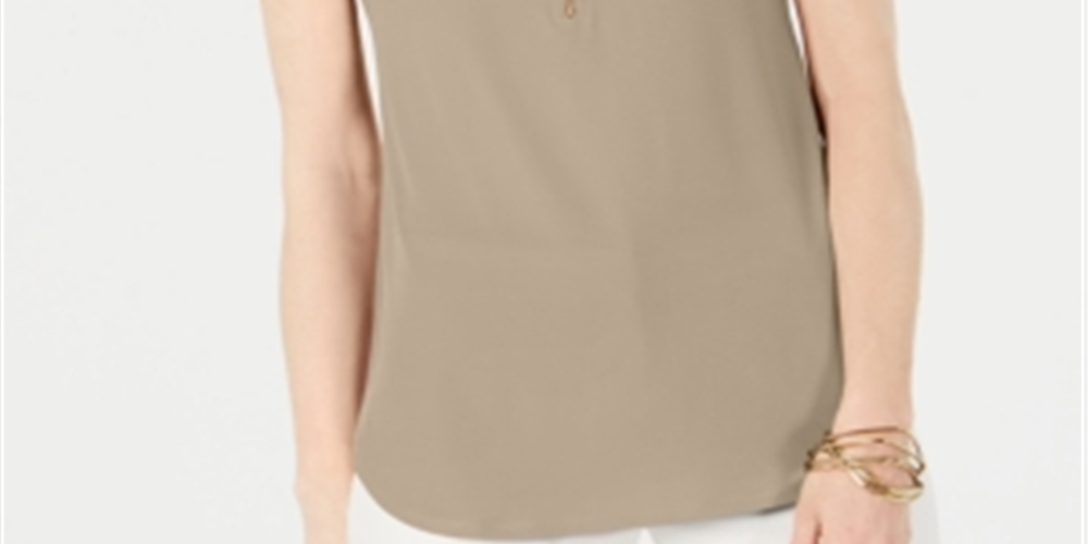 Blusa feminina sem mangas com zíper JM Collection, marrom, tamanho médio