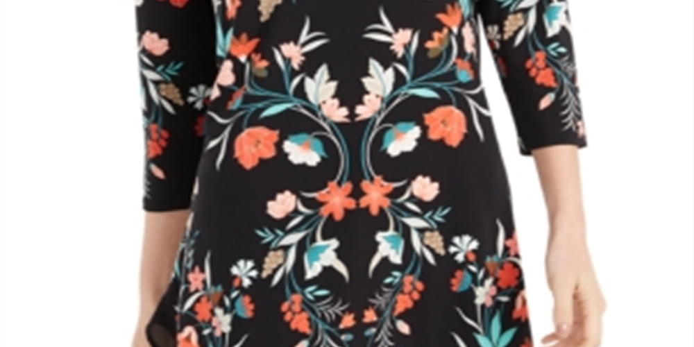 Blusa feminina estampada com bainha de lenço JM Collection - Floral preto - Tamanho pequeno