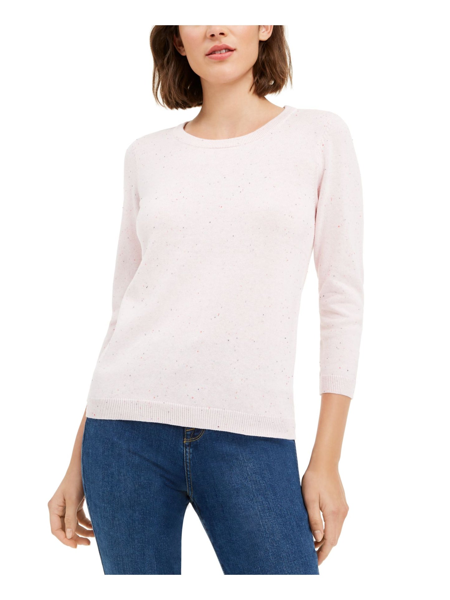 Suéter feminino Maison Jules com gola redonda e manga 3/4 canelada, rosa, tamanho extragrande