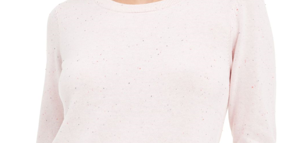 Suéter feminino Maison Jules com gola redonda e manga 3/4 canelada, rosa, tamanho extragrande