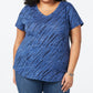 Camiseta feminina estilo &amp; co, gola V, manga curta, azul, tamanho X-S