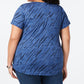 Camiseta feminina estilo &amp; co, gola V, manga curta, azul, tamanho X-S