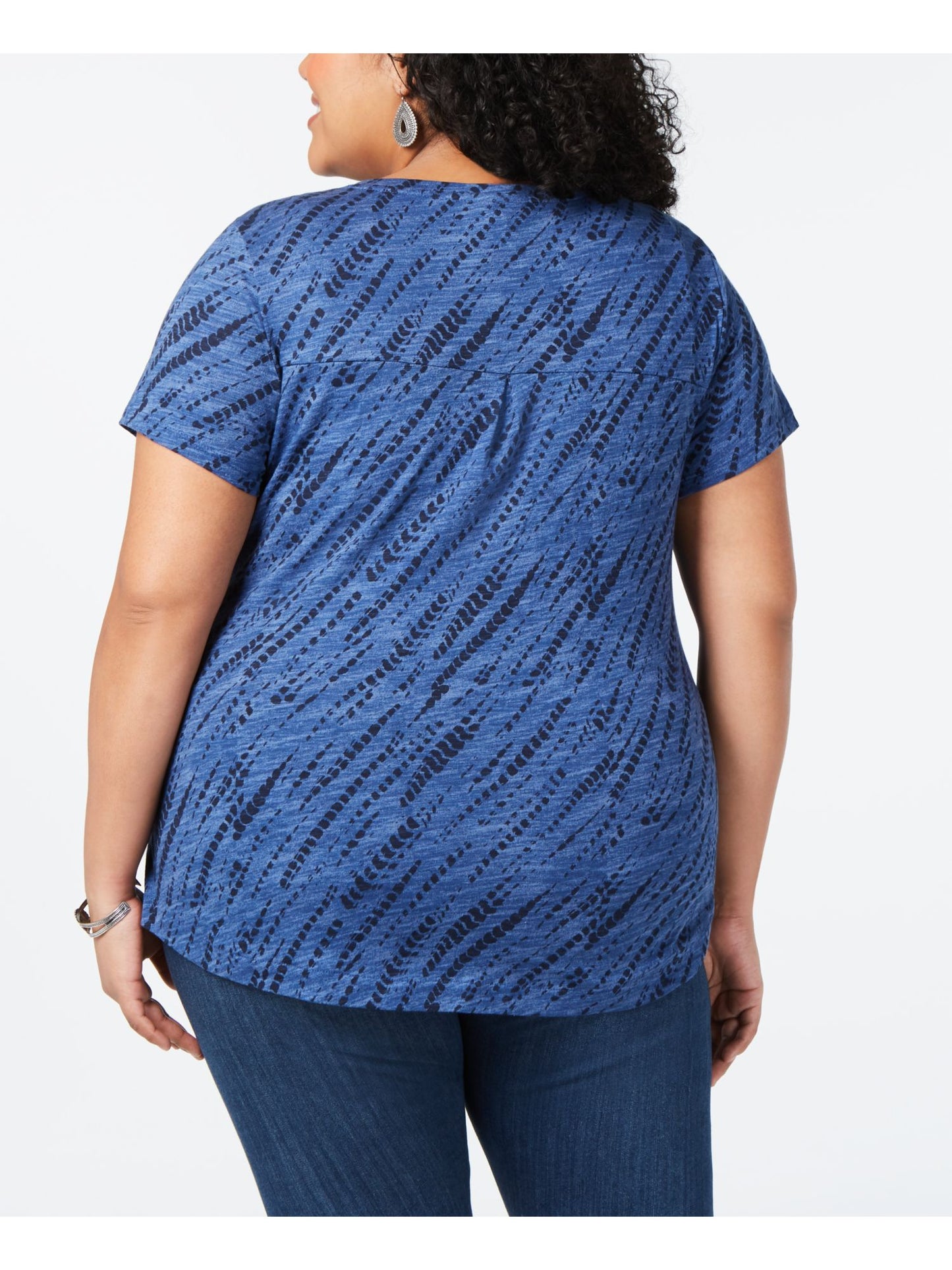 Camiseta feminina estilo &amp; co, gola V, manga curta, azul, tamanho X-S