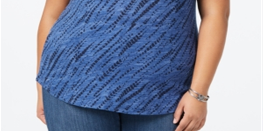 Camiseta feminina estilo &amp; co, gola V, manga curta, azul, tamanho X-S