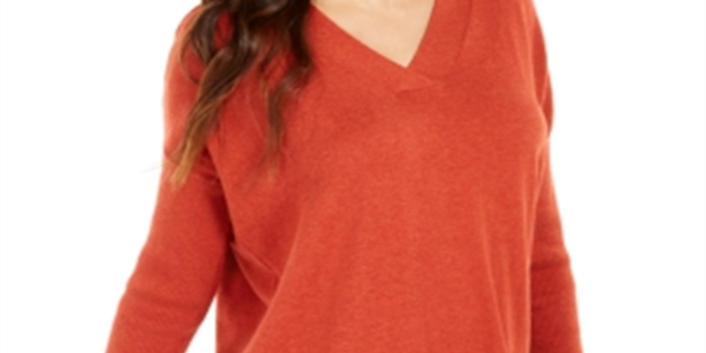 Suéter túnica feminino com decote em V estilo &amp; co, laranja, tamanho pequeno