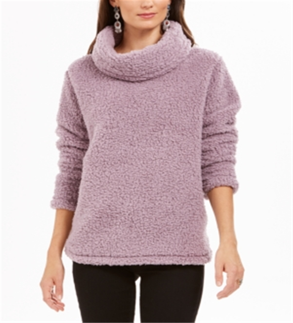 Suéter feminino estilo &amp; co com gola alta em sherpa sintético roxo, tamanho pequeno G