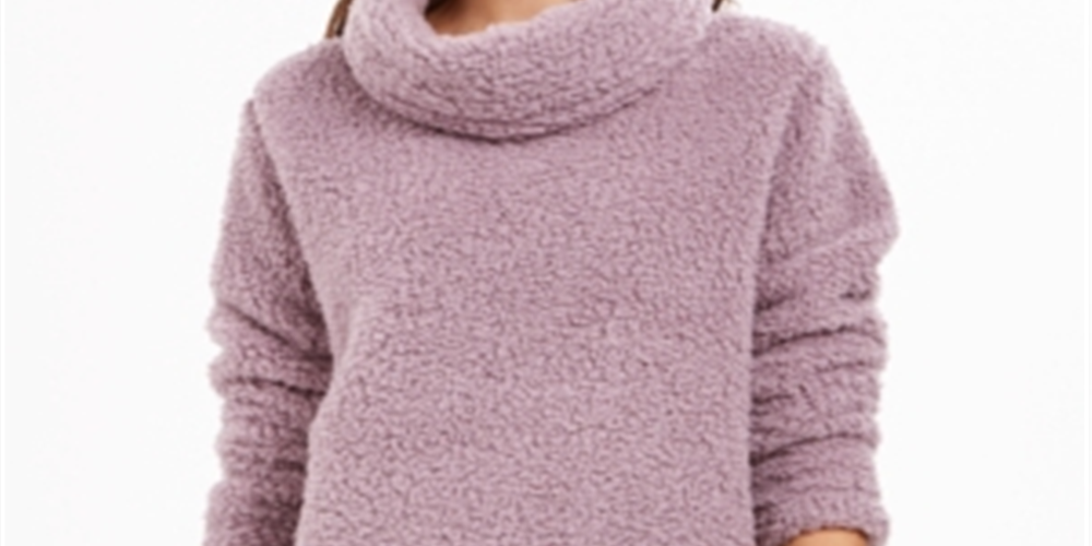 Suéter feminino estilo &amp; co com gola alta em sherpa sintético roxo, tamanho pequeno G