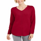 Karen Scott Suéter Feminino de Tricô de Algodão com Cabo Vermelho Tamanho X-G