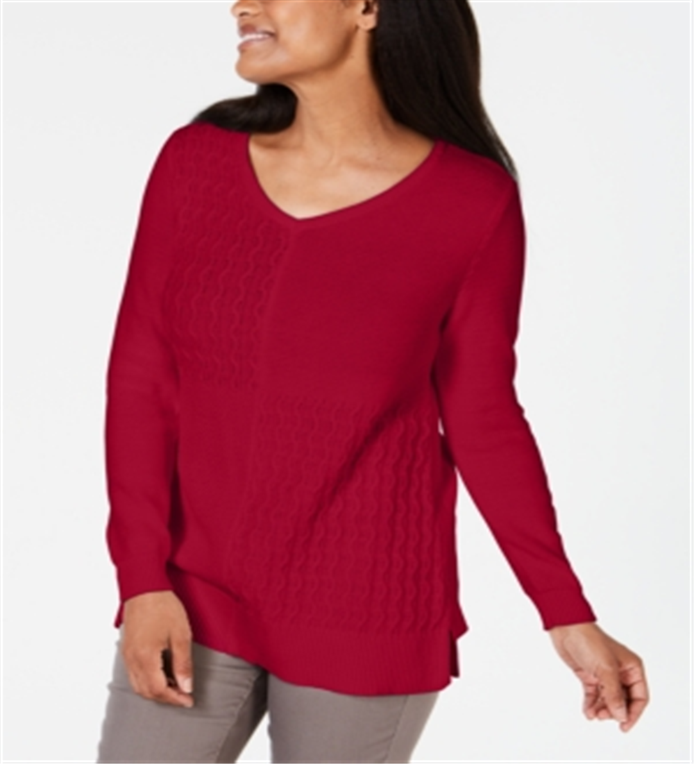 Suéter feminino Karen Scott de algodão com pontos mistos, vermelho, tamanho XX-G