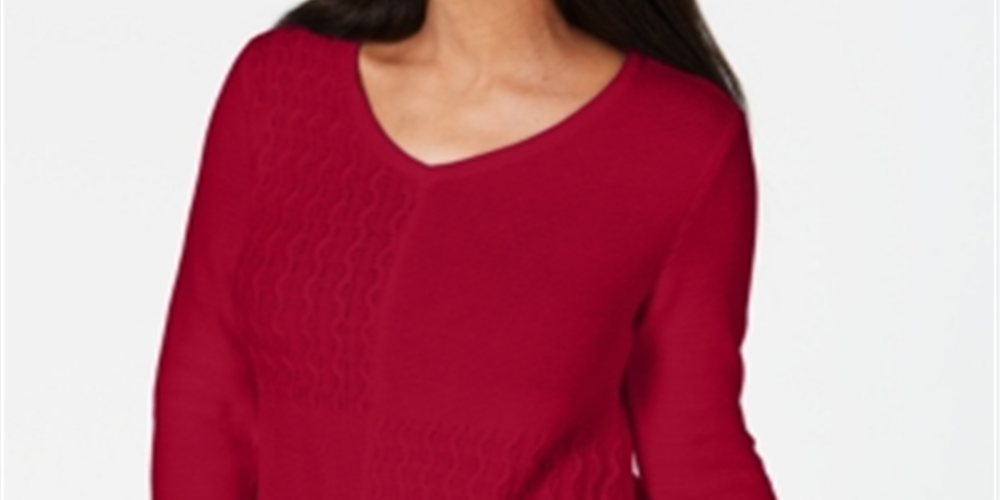 Suéter feminino Karen Scott de algodão com pontos mistos, vermelho, tamanho XX-G