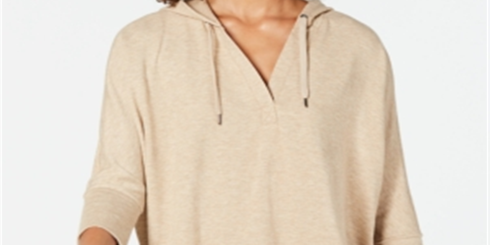 Moletom com capuz feminino Style &amp; Co, manga 3/4, tamanho médio, tamanho amendoim