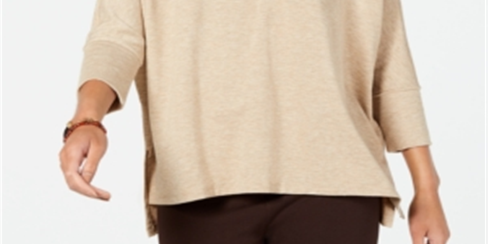 Moletom com capuz feminino Style &amp; Co, manga 3/4, tamanho médio, tamanho amendoim