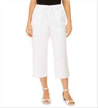 Charter Club Women's Linen Capri Tie Waist Pants Gray Size X-Large