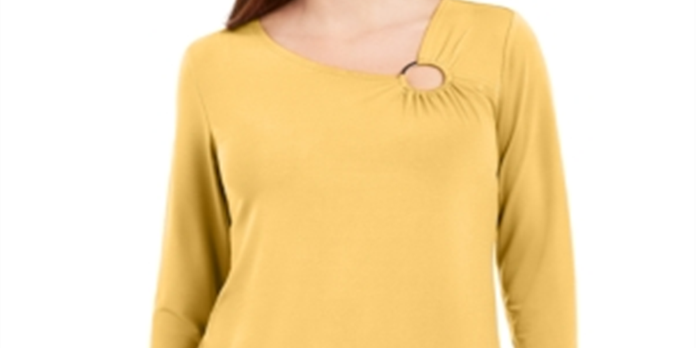 Túnica feminina assimétrica com anel JM Collection, amarela, tamanho XX-grande