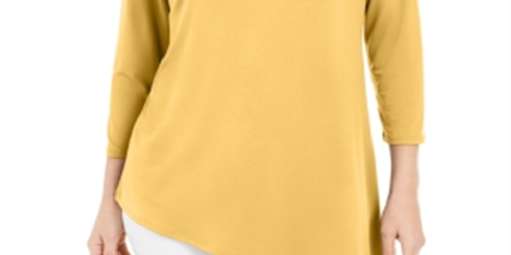Túnica feminina assimétrica com anel JM Collection, amarela, tamanho XX-grande