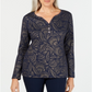 Karen Scott Top Henley com Estampa Metálica Feminino Azul Tamanho Grande