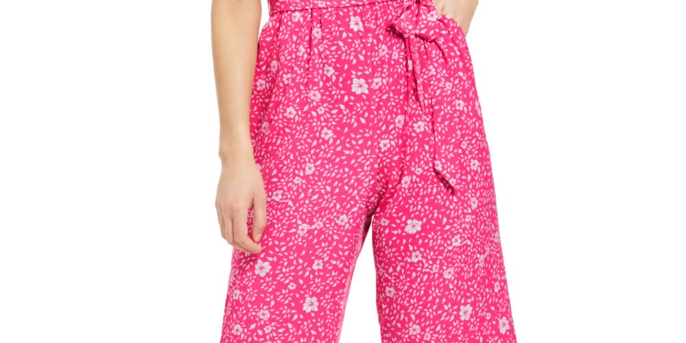 Macacão feminino com cinto estampado Charter Club, rosa, tamanho 4