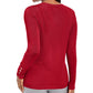 JM Collection Suéter feminino canelado, manga comprida, gola redonda, vermelho, tamanho pequeno, extragrande